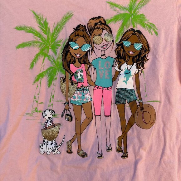 Childrens Place Girls Pink Graphic Tee Size XL 14 With Tropical Palm & Friends D - Picture 4 of 12